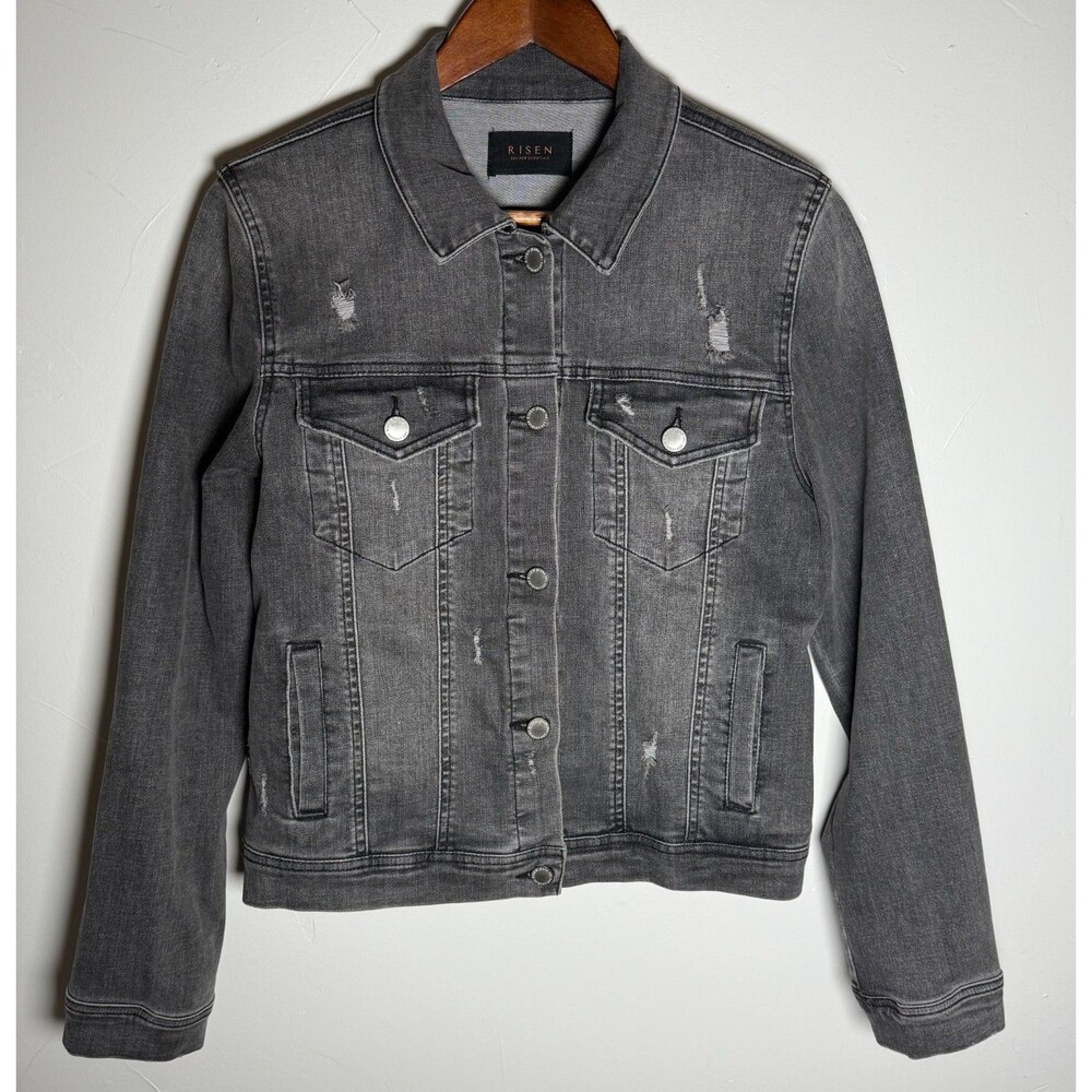 Risen Black Washed Jean Jacket Women's Size Medium Distressed